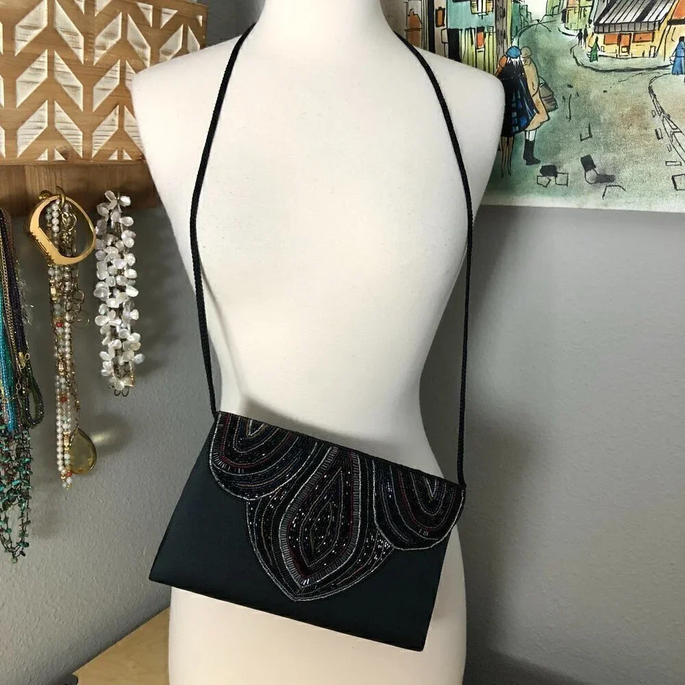 PALIZZIO Satin Beaded Crossbody Bag - NEW